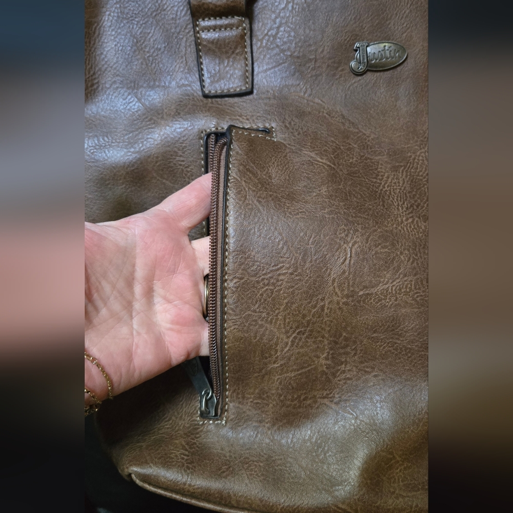 Justin Boots Brown Concealed Carry Ostrich Leather Shoulder Bag 15"×12"×5" NWT - Picture 8 of 11